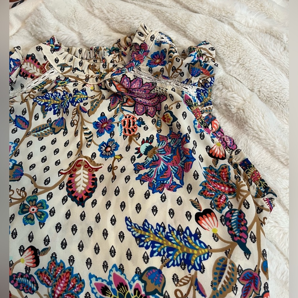 Loft Womens S Ecru Maximalist Print Sleeveless Lightweight Spring Summer Top